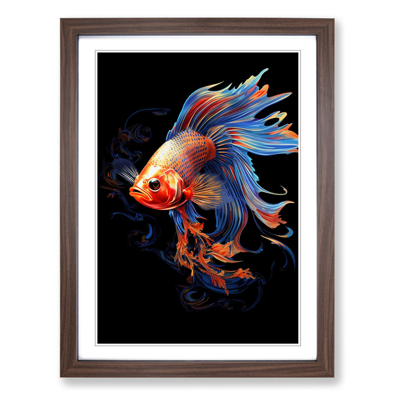 Fish Digital No.2 - Framed Print, 46cm H x 34cm W x 2cm D, Walnut