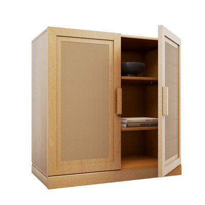 Armoire d'appoint en bois massif avec portes en rotin Caleb
