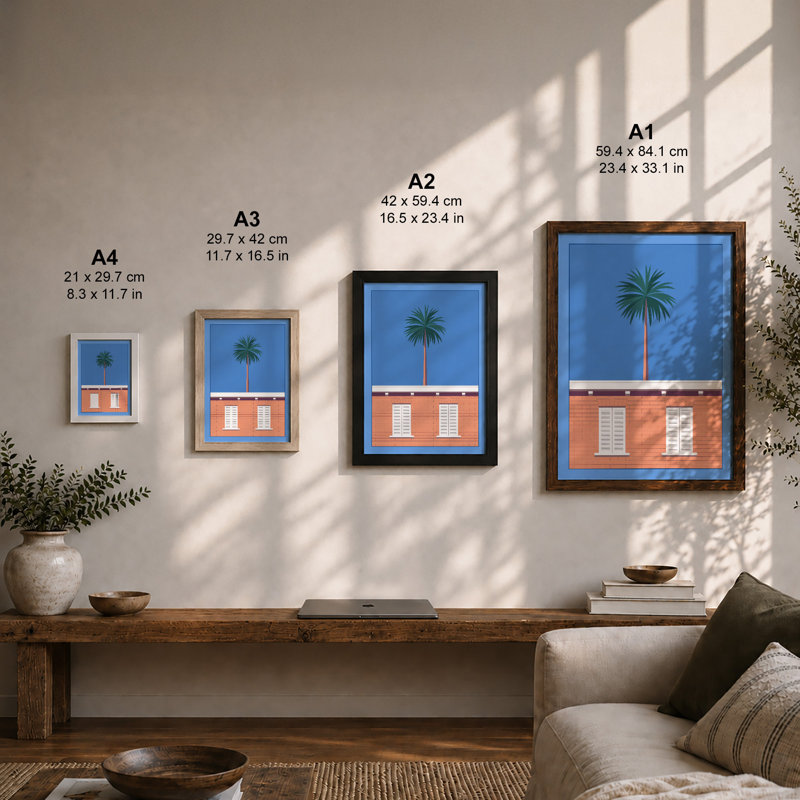 Palm and Brick Modern - Framed Print, Walnut, A4 - 29.7 x 21.0 cm