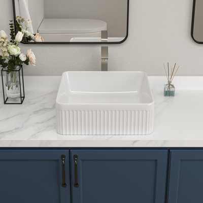 Lavabo vasque de salle de bain en céramique blanc L 15 po x l 15 po