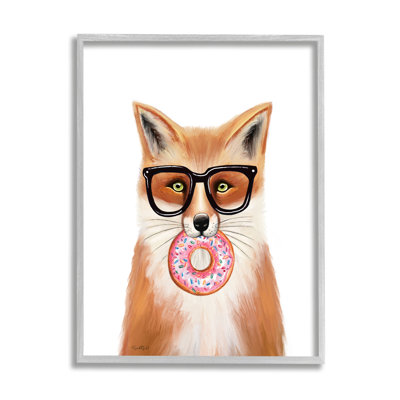 " Fox Holding Donut Wearing Glasses " by Elizabeth Tyndall Painting Print