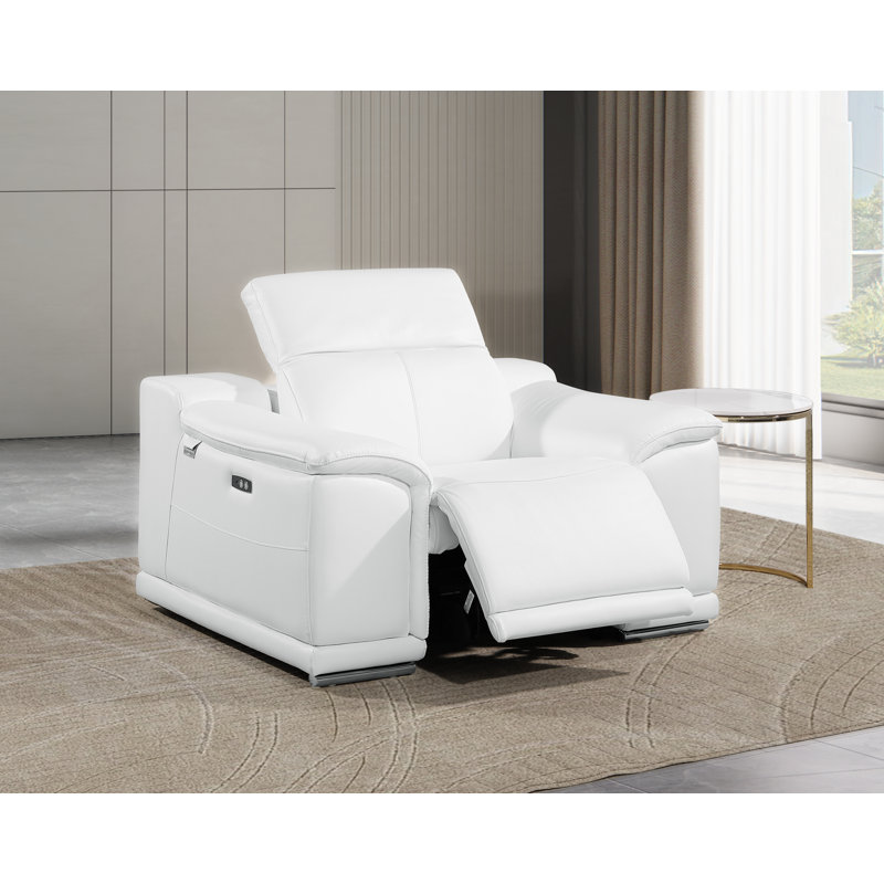 Top Grain Italian Leather Power Reclining Chair With Power Headrest, White