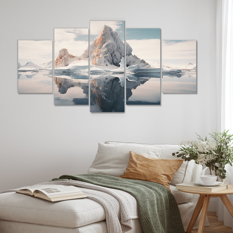 Ensemble 5 pièces d'art mural majestueux Iceberg, H 32 po x l 60 po