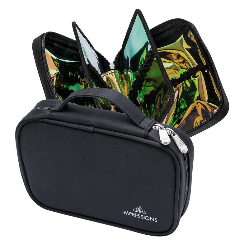 Slim Brush Holder Case with 4 Sections Zippered Cosmetics Bag Organizer for Traveling Makeup