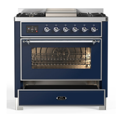 Majestic III Series 36 Inch Dual Fuel Range with 6 Sealed Burners, Griddle, in Glossy Black (Natural Gas, Brass Trim)