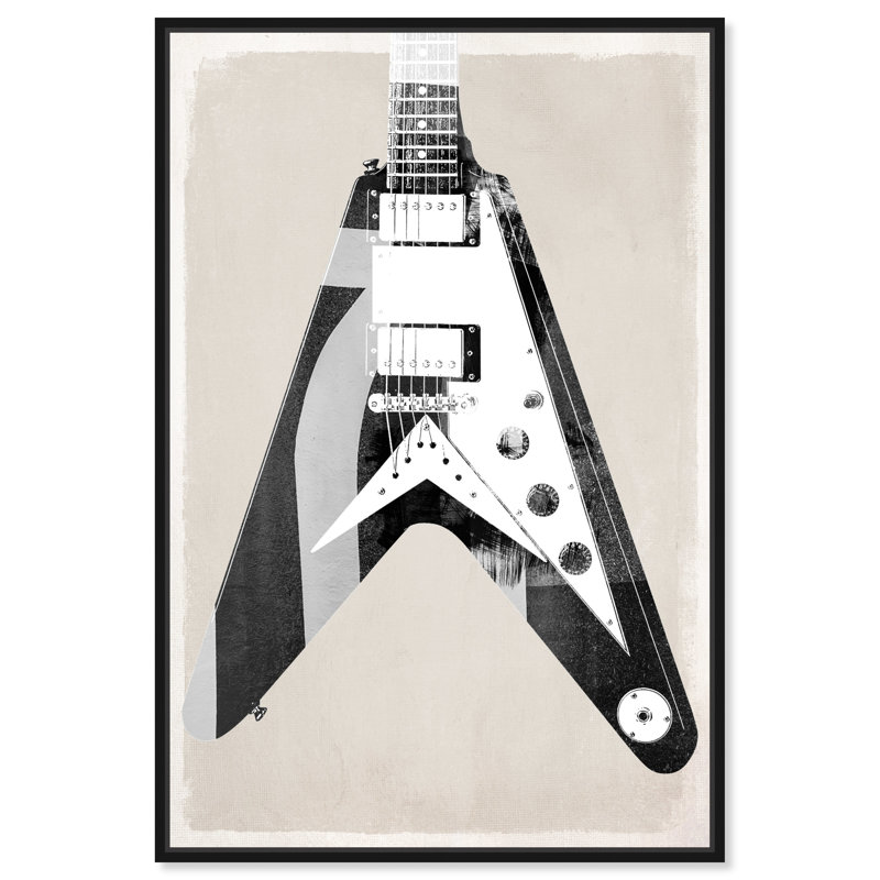 Guitare électrique - Peinture sur toile, Cadre noir, H 45 po x l 30 po
