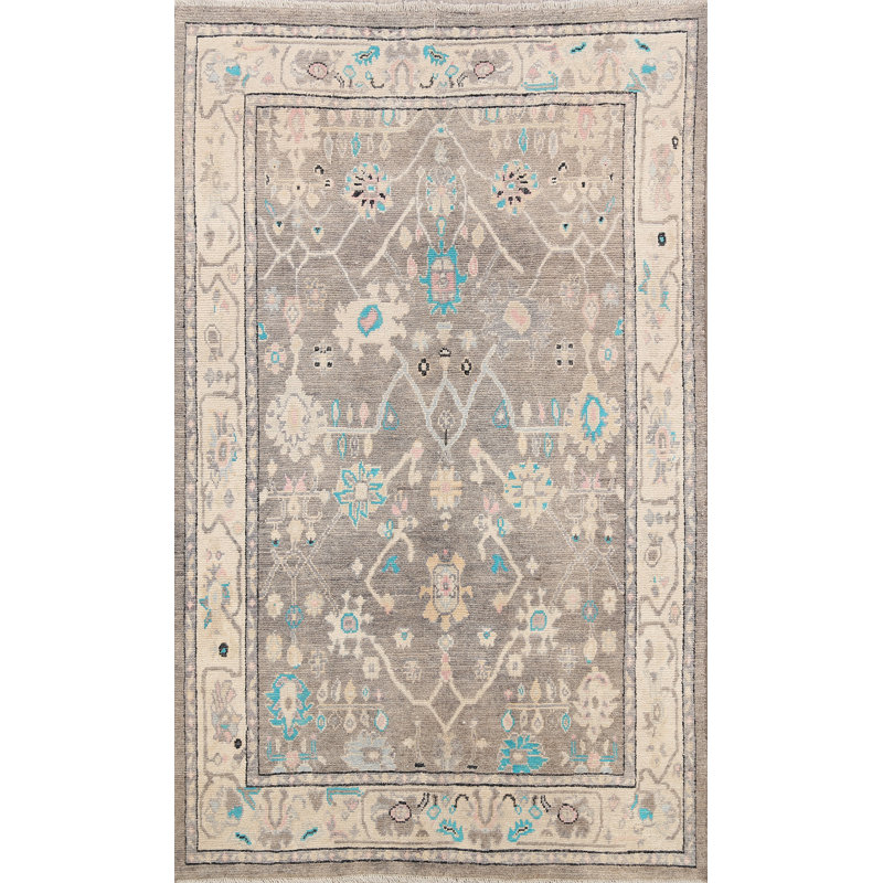 Tapis décoratif en laine gris noué à la main New Age Oushak gris 5 pi x 6 pi 6 po