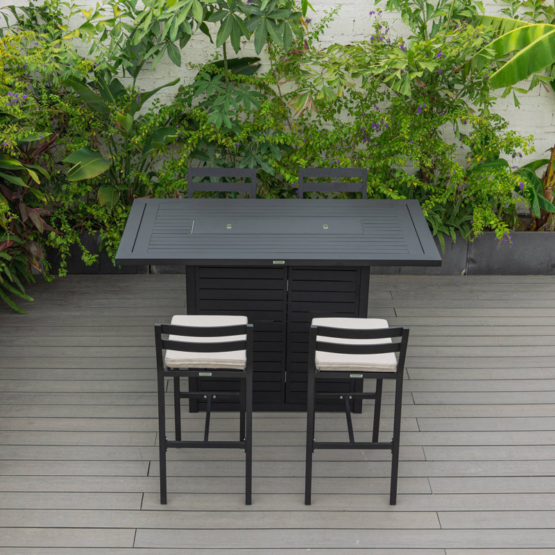 Ensemble de table de salle à manger d'extérieur 5 pièces avec support de réservoir et 4 tabourets de bar avec coussins amovibles, collection Chelsea