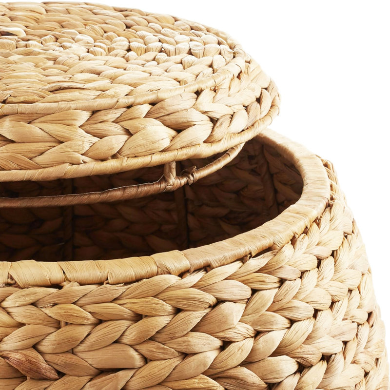 Panier de rangement rond en jacinthe d'eau avec panier, Naturel
