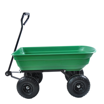 Folding Car Poly Garden Dump Truck w/ Steel Frame, 10" Pneumatic Tire, 300 lb capacity, 75L Green