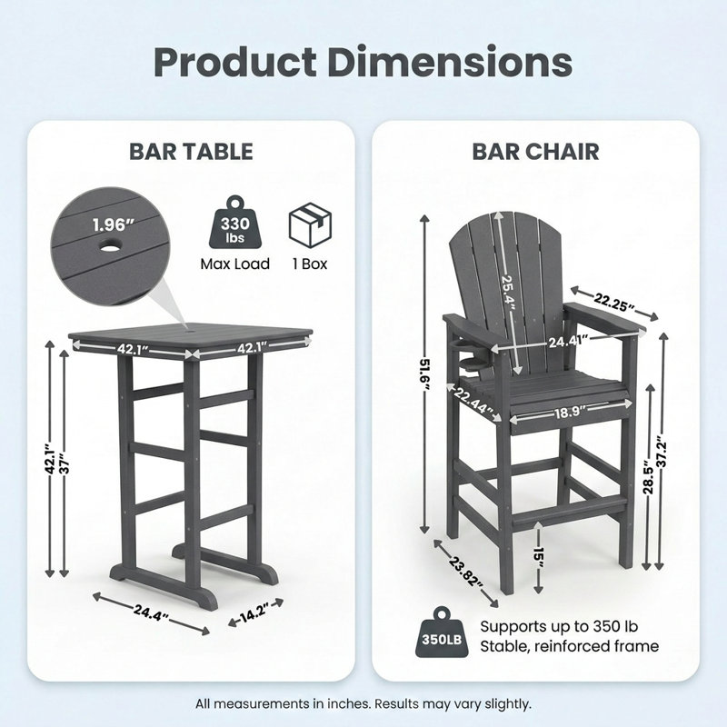 Table de pub en PEHD à hauteur de bar d'extérieur, résistante aux intempéries et peu encombrante pour les repas d'extérieur modernes