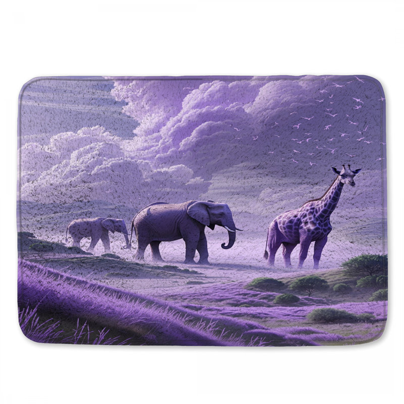 Tapis de bain mauve à motif d'éléphants mauves, 24in W x 17in L