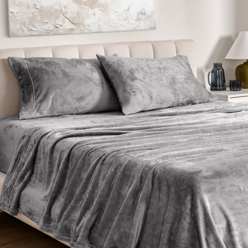 Ensemble de draps Microplush, Ensemble de draps pour grand lit + un drap-housse , Gris clair