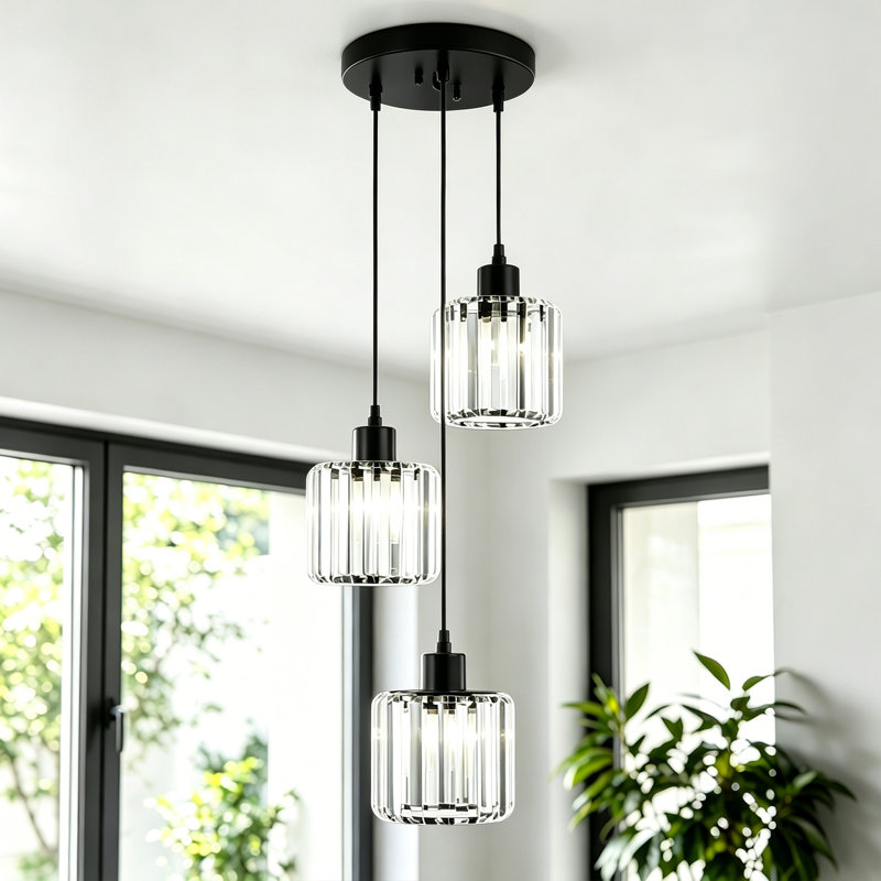 Stacyann 3 - Light Dimmable Round Crystal Chandelier with Crystal Lampshade, Dining Room Light Fixture Over Table with Adjustable Height