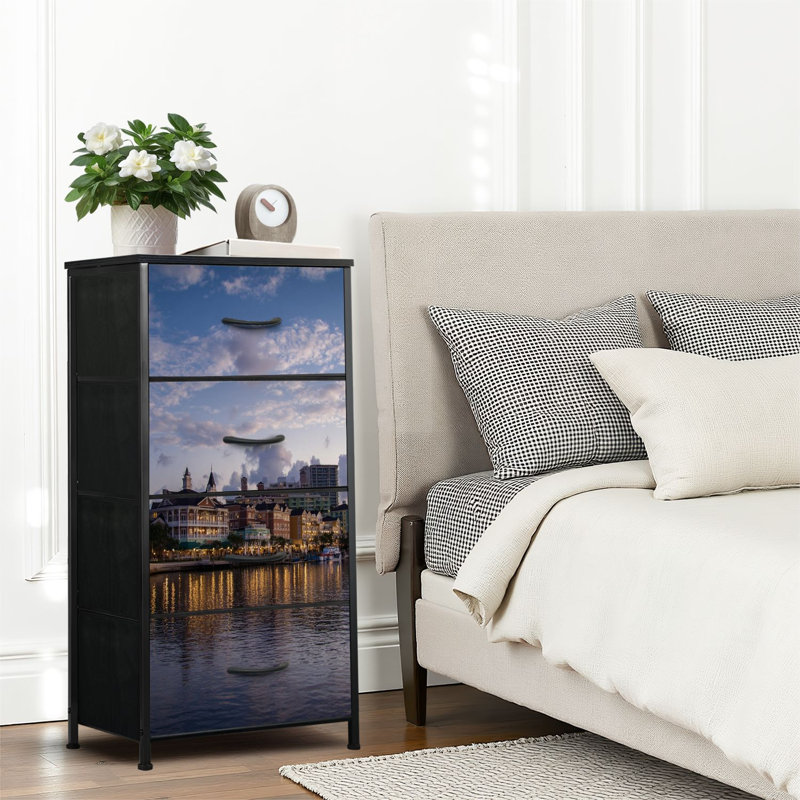 4 Drawer Dresser for Bedroom, Narrow Chest of Drawers, Wooden Top and Study Iron Frame 18"x37.5"-(WxH)