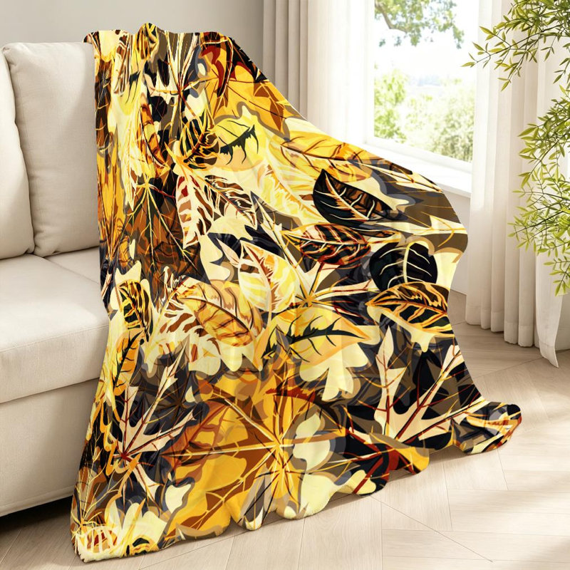 Jeté en flanelle orange molletonné ultra doux, automne sans couture avec imprimé recto, Jeté 40 po x 50 po