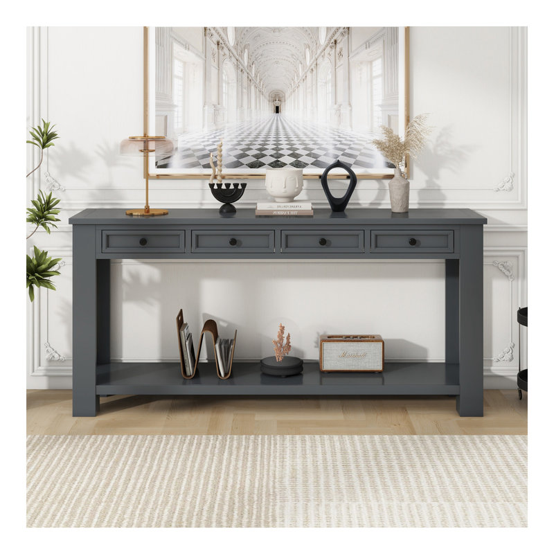 Console / canapé avec tiroirs de rangement et tablette inférieure pour le vestibule (brun clair), Tanné