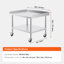 Table de travail en acier inoxydable, table de préparation commerciale de 30 x 36 x 30 pouces avec 4 roues, roulettes, table de préparation robuste à dosseret à 3 côtés, table de travail en métal pour restaurant-131262582