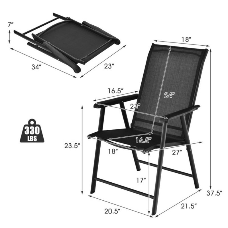 Ensemble de 2 chaises de patio pliantes pour l'extérieur avec accoudoirs ergonomiques, Noir