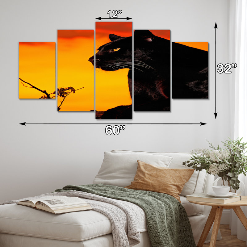 «Black Panther Silent Shadows Silhouette», reproduction d'art murale animaux - 5 panneaux