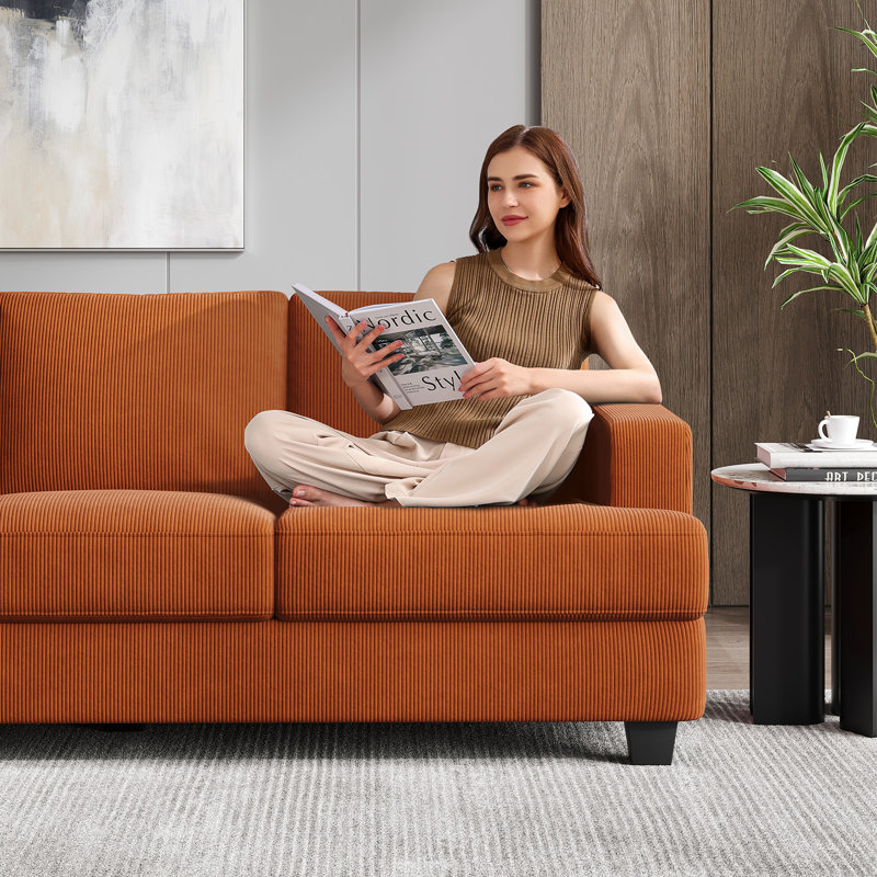 89 Inch Corduroy Sofa Couch, 3 Seater Sofa With Square Arms For Living Room(set Of 2), Rust