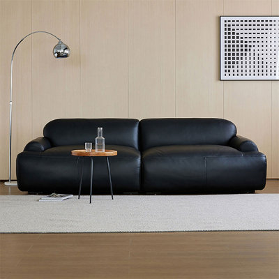 Canapé modulaire noir en cuir véritable