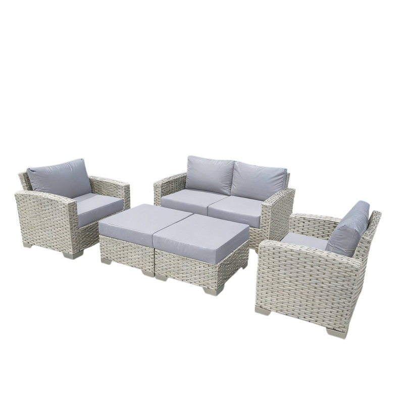 6-Piece All-Weather Outdoor Wicker Patio Conversation Set, Modular Gray Patio Furniture Set with Cushions, 330 LBS Capacity Sectional Sofa with Ottomans for Backyard, Porch, Deck