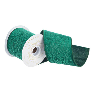 Ruban de Noël à broderies vertes sarcelle 4 po x 5 verges Vickerman.