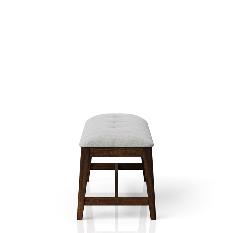 Banc de salle à manger rembourré sans dossier avec une jolie apparence Mid-Century, finition cerisier, siège, bois massif beige +, profondeur 42 po, hauteur 19,5 po, hauteur du tissu, 16 po de largeur