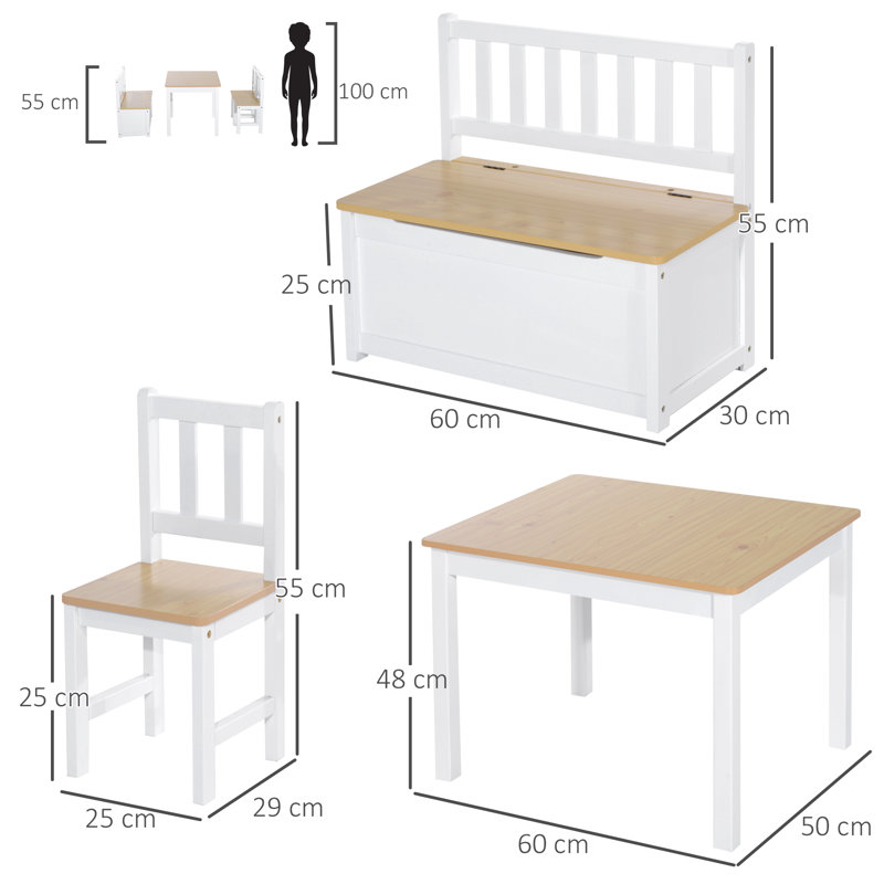Erick 4-Piece Kids Table and Chair Set with 2 Wooden Chairs Beige/White