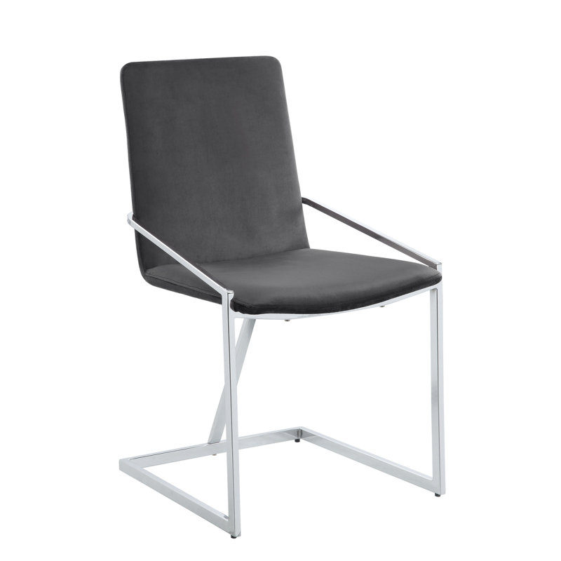 Zlatan Grey Velvet & Chrome Finish Side Chair (Set Of 2)