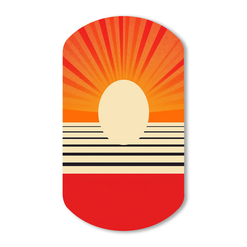 Minimal Geometric Orange Bold Sunset VI - Geometric Asymmetrical Metal Wall Art, Modern Cylinder Metal Art Print