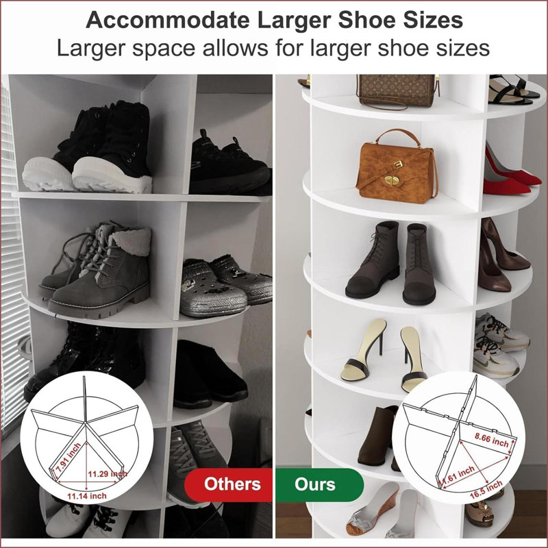 Range-chaussures rotatif, organisateur à 360 ° à 8 niveaux pouvant contenir 28 paires, blanc neige | Plastique solide