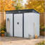 Rangement extérieur en métal 8 pi x 6 pi avec portes coulissantes verrouillables et plaque transparente pour le jardin, la pelouse (blanc et noir)