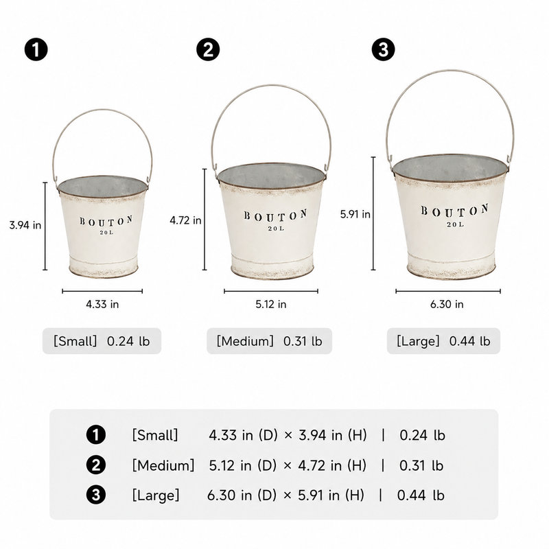 Jardinière en seau blanche de style ferme, [Grand]