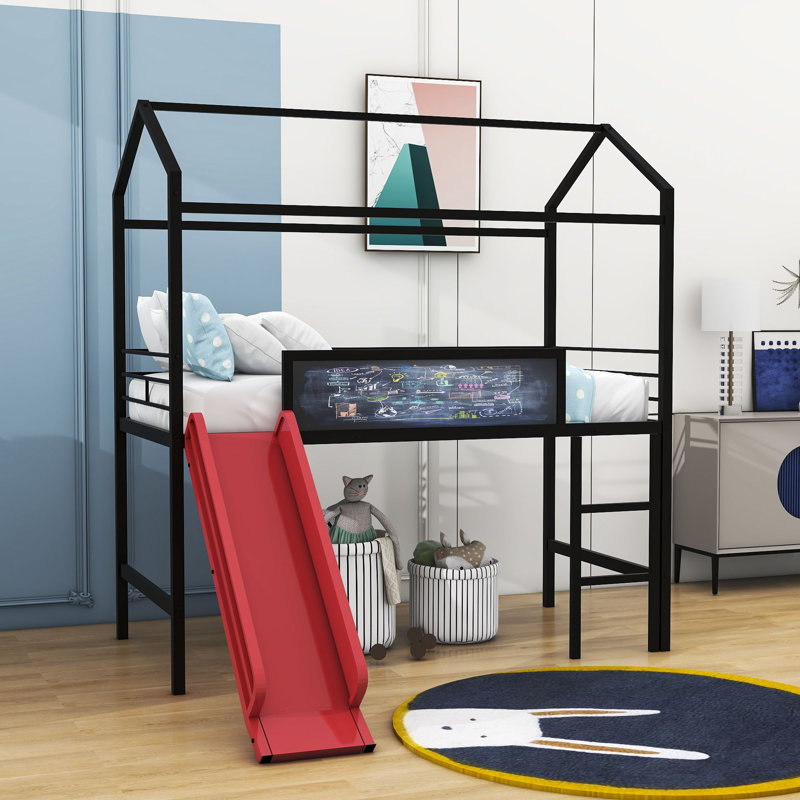 Hornell Kids Twin Loft Bed, Black/Red