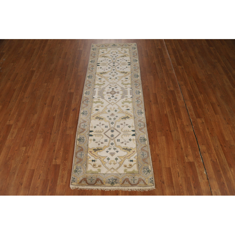 Tapis de couloir indien fait à la main ivoire Oushak 3 x 8
