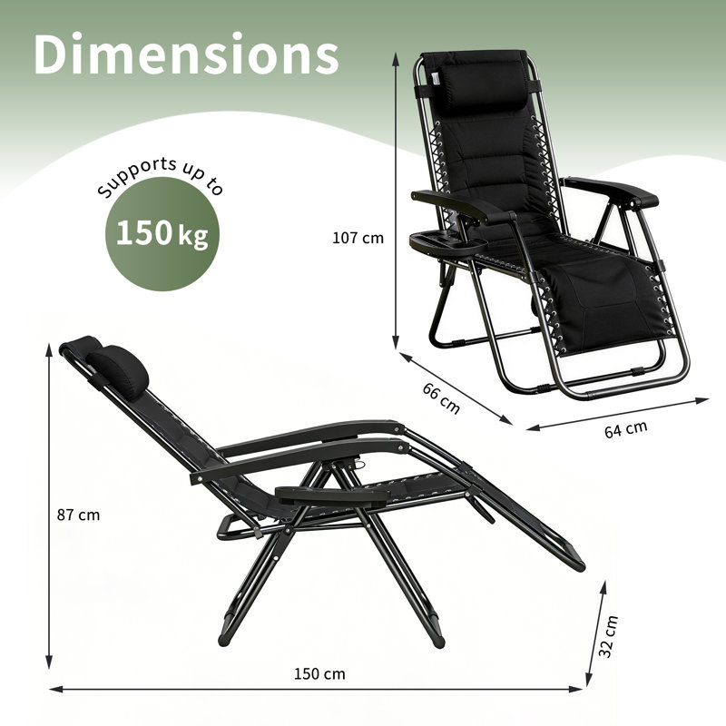 Folding Recliner Chair, Black