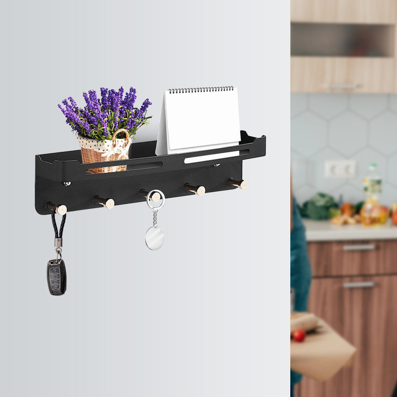 Stainless Steel Wall Organizer with Key Hooks