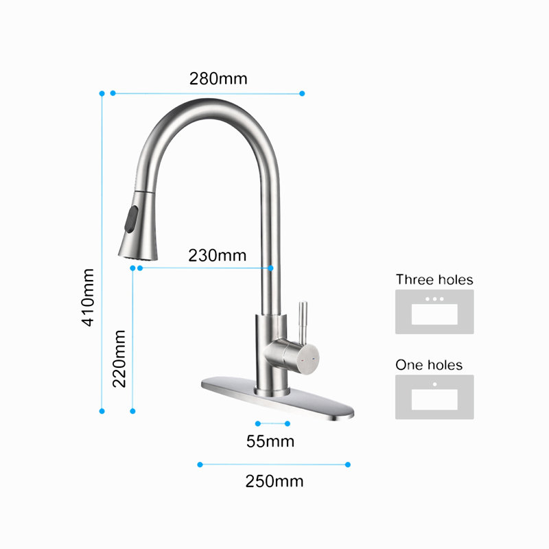 Robinet de cuisine avec douchette extractible, Chrome chrome