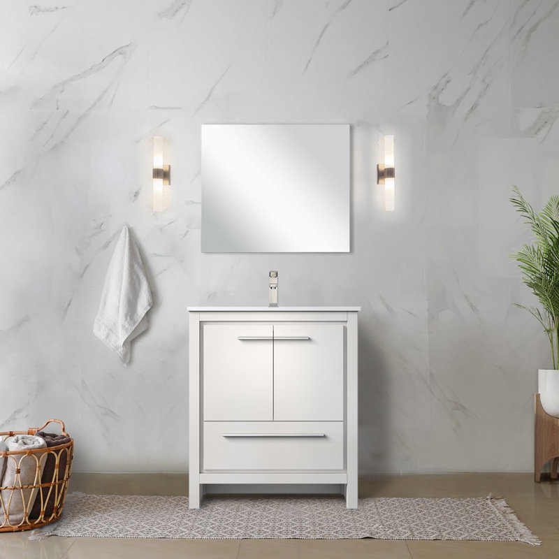 Lafarre 30" W x 20" D Single Vanity, 28" Mirror & Faucet Set, White, White Cultured Marble