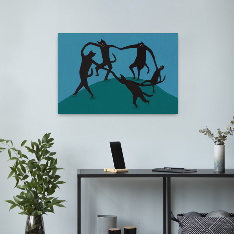 «Mischievous Cat Dance Mystical Playful Contemporary», art mural, 16" H x 24" W