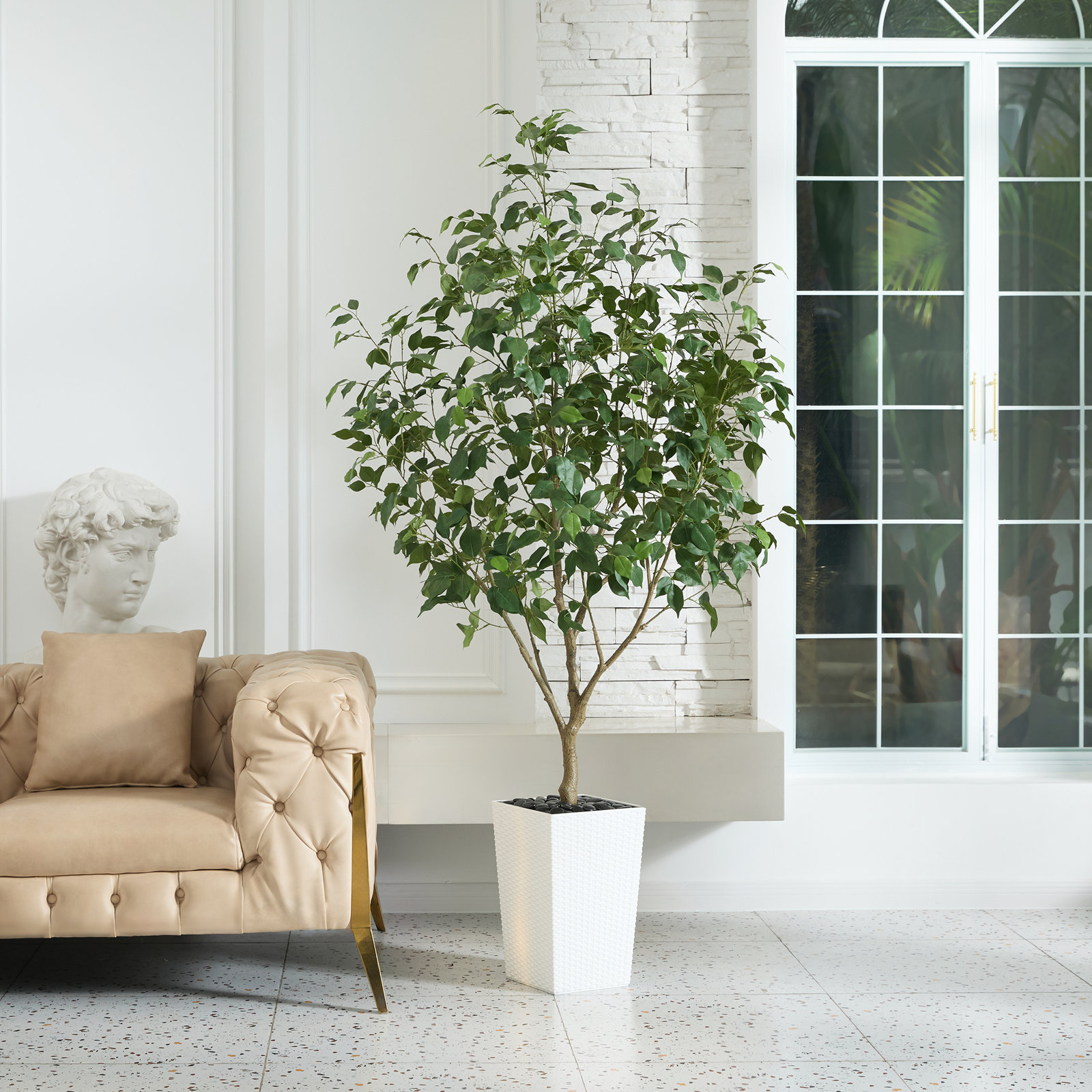George Ficus Tree in Decorative Vase, 72" H x 24" W x 24" D, White