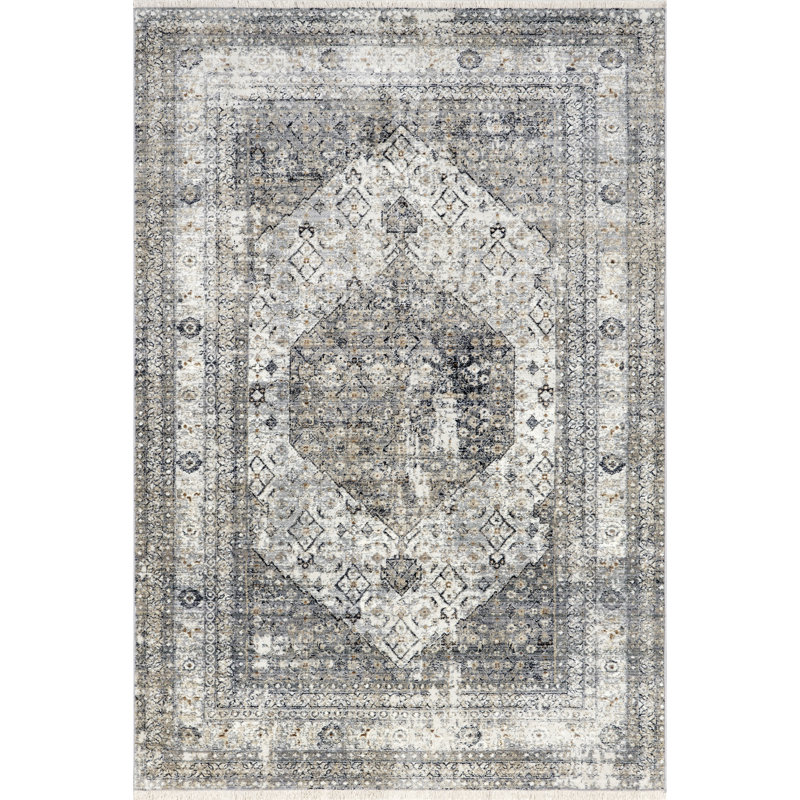 Charvi Distressed Medallion Fringe Area Rug, Rectangle 4' x 6'5"