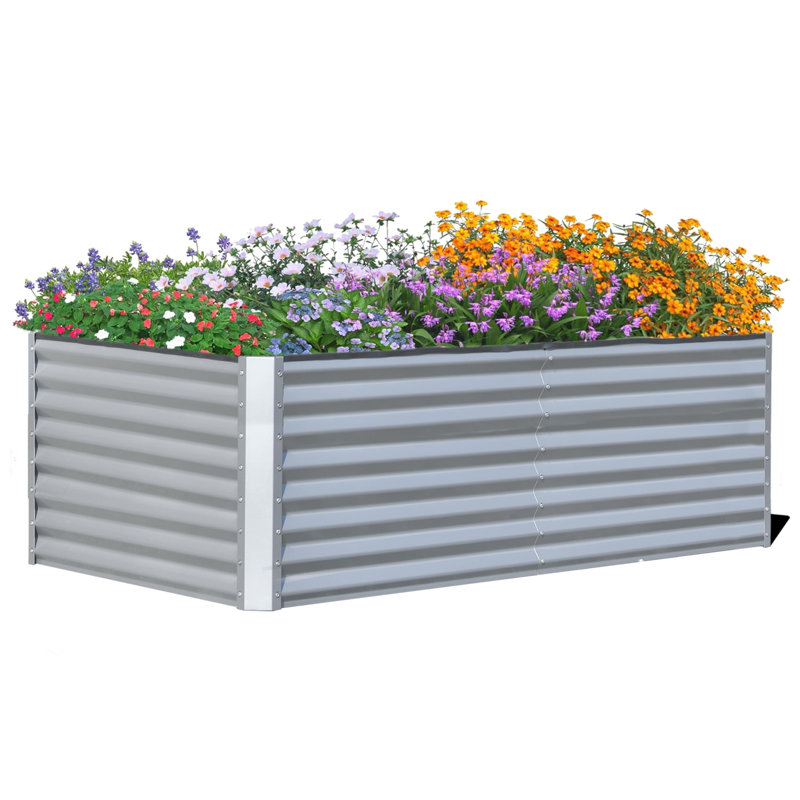 Lit de jardin surélevé en métal, H 11,81 po x l 94,49 po x P 47,25 po, Argent argent