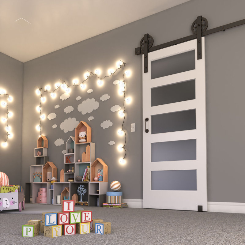 Matte Black Steel Wagon Wheel Barn Door Hardware Kit