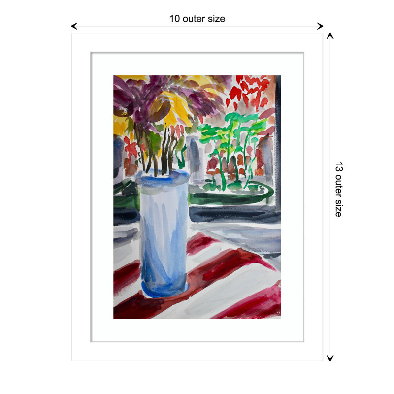 Montpellier Blue Vase And Window Box Framed On Paper by Montpellier Print, 13" H x 10" W x 1" D, White