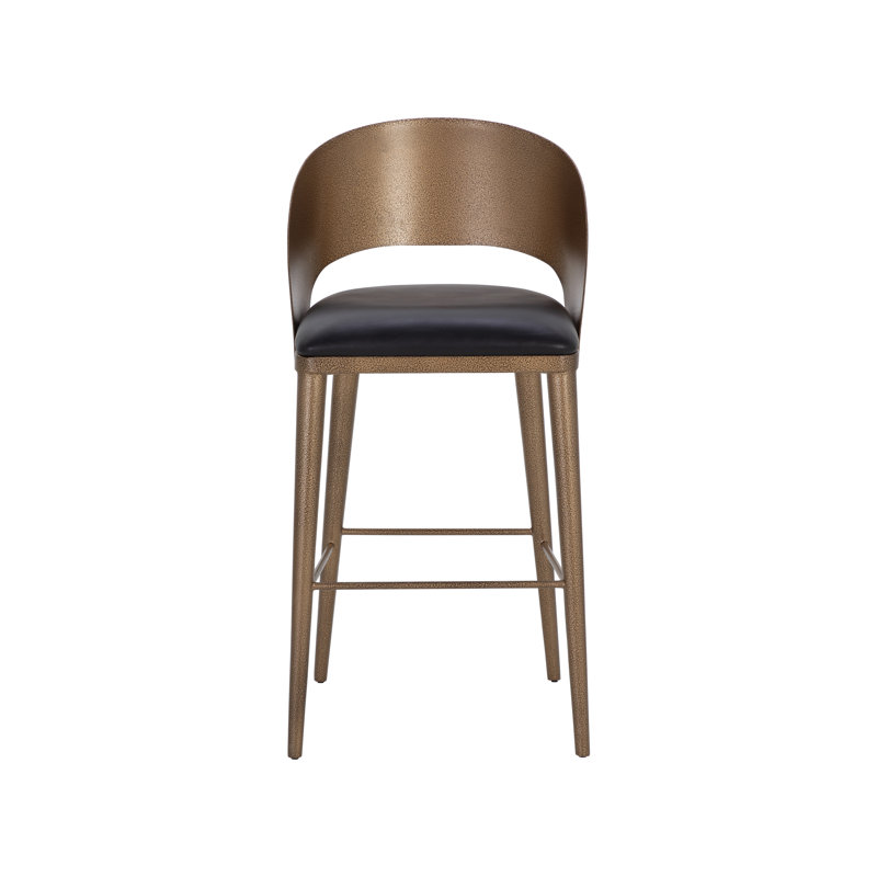 Dezirae Barstool - Antique Brass - Charcoal Black Leather, Bar Stool (29.75" Seat Height), Antique Brass/Charcoal Black