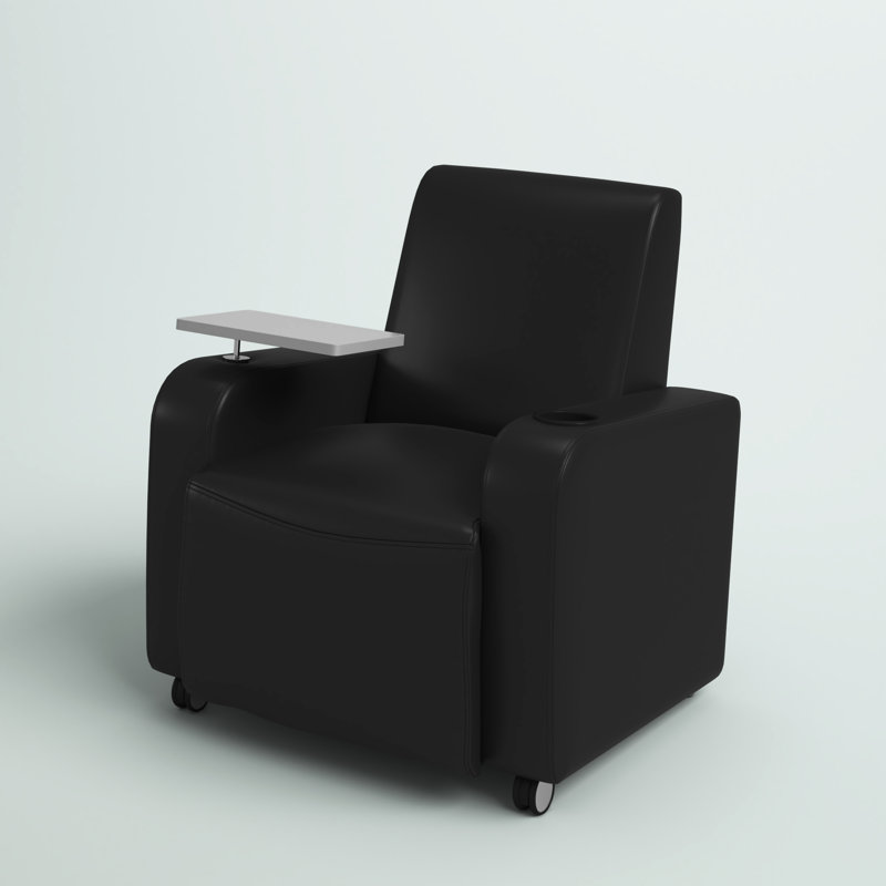 Carlena LeatherSoft Lobby Guest Chair with Tablet Arm and Cup Holder, Black, Casters