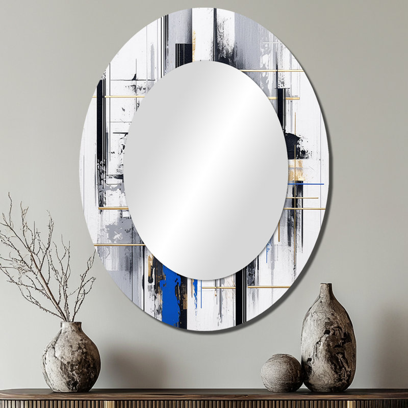 Miroir mural moderne bleu et bleu Bold Stripes II, 40 po x 30 po